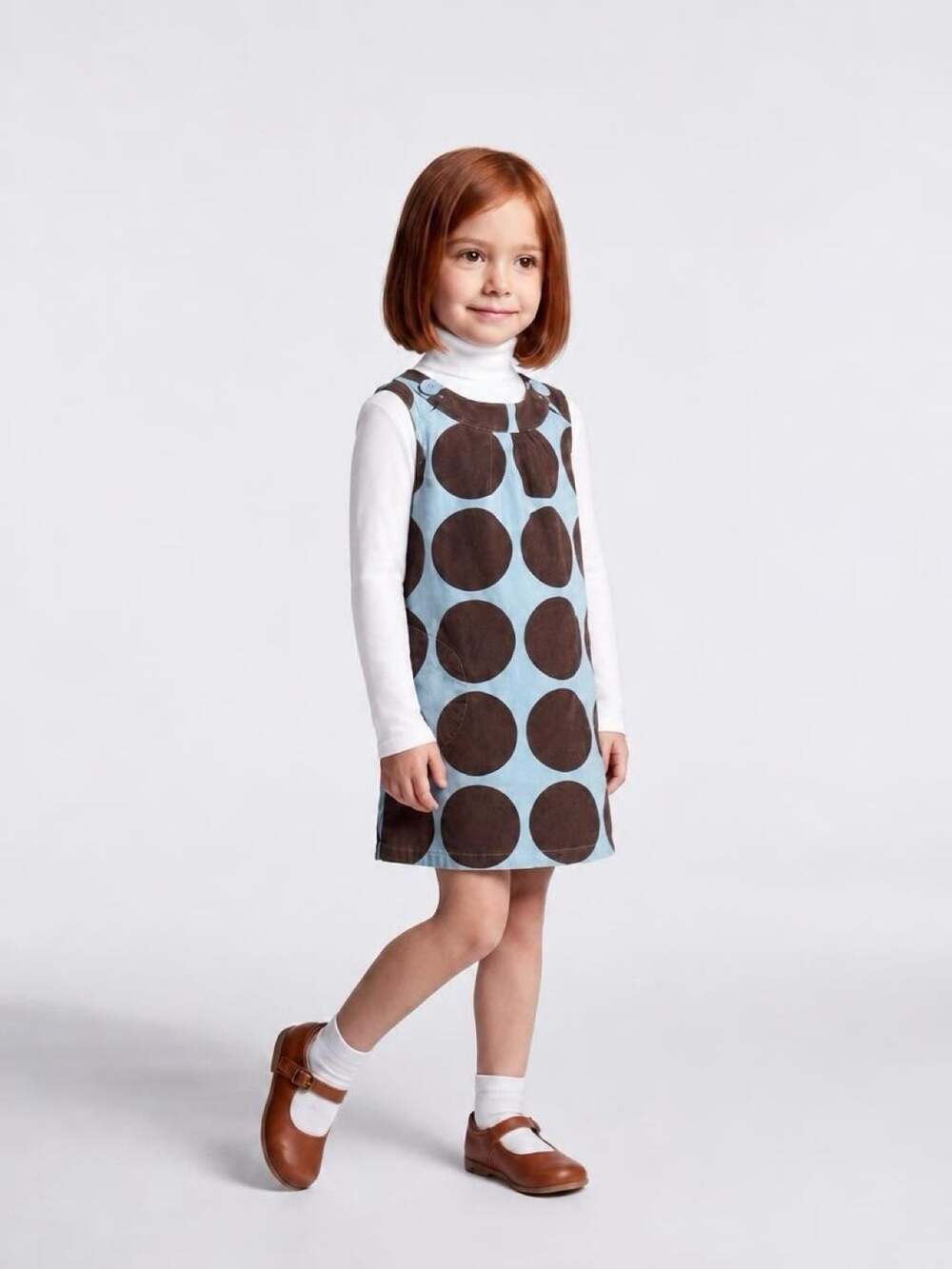 Mini Boden Girls Corduroy Jumper 7-8Y Blue Brown Polka Dot Comfort Design